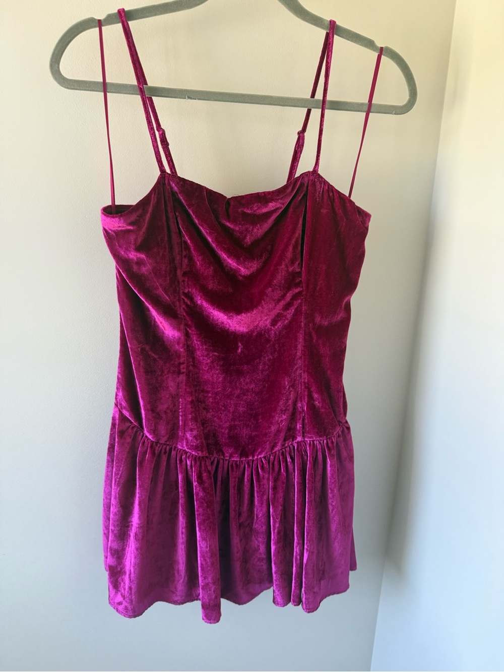 Anthropologie Velvet Slip Mini Dress - Fuchsia